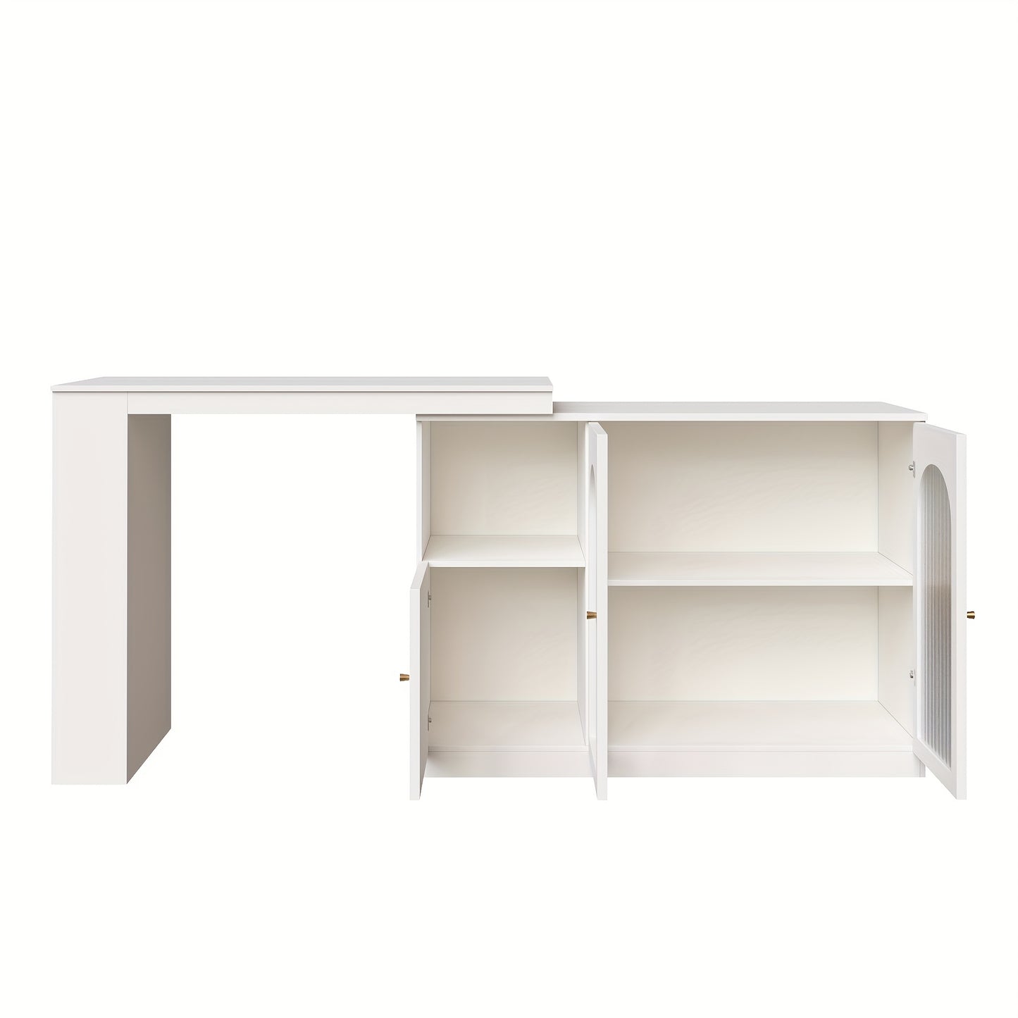 360° Rotating Bar Table - Modern Minimalist White Metal Frame with Glass Door, 120x40x97cm, Multifunctional Storage Cabinet for Dining Room, Kitchen, or Home Office, Space-Saving Design, Easy Assembly, No Power Needed, Kitch