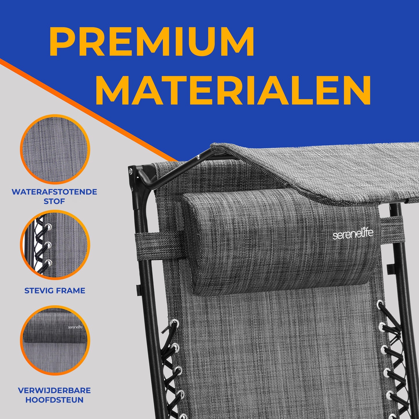 Verstelbare Tuinstoelen – Loungestoelen – Ligstoelen – Tuinfauteuils – Relaxstoelen – Inclusief Afneembaar Zijtafeltje – Verstelbare Zonneklep – Grijs – Inklapbaar – Ademend Stof