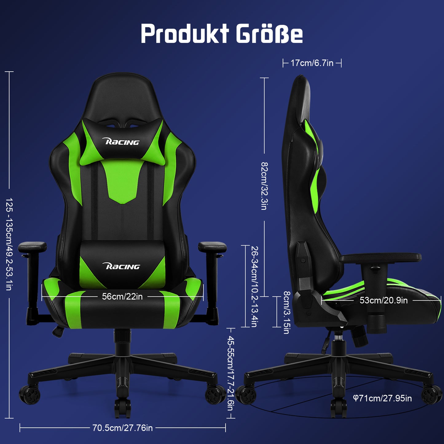 Gamingstoel – Bureaustoel – Zitstoel – Gamerstoel – Office Chair – Ergonomisch Met Voetensteun – Kantelbaar Tot 170° Met Lendensteun – Premium PU Leder – Verstelbare Hoogte