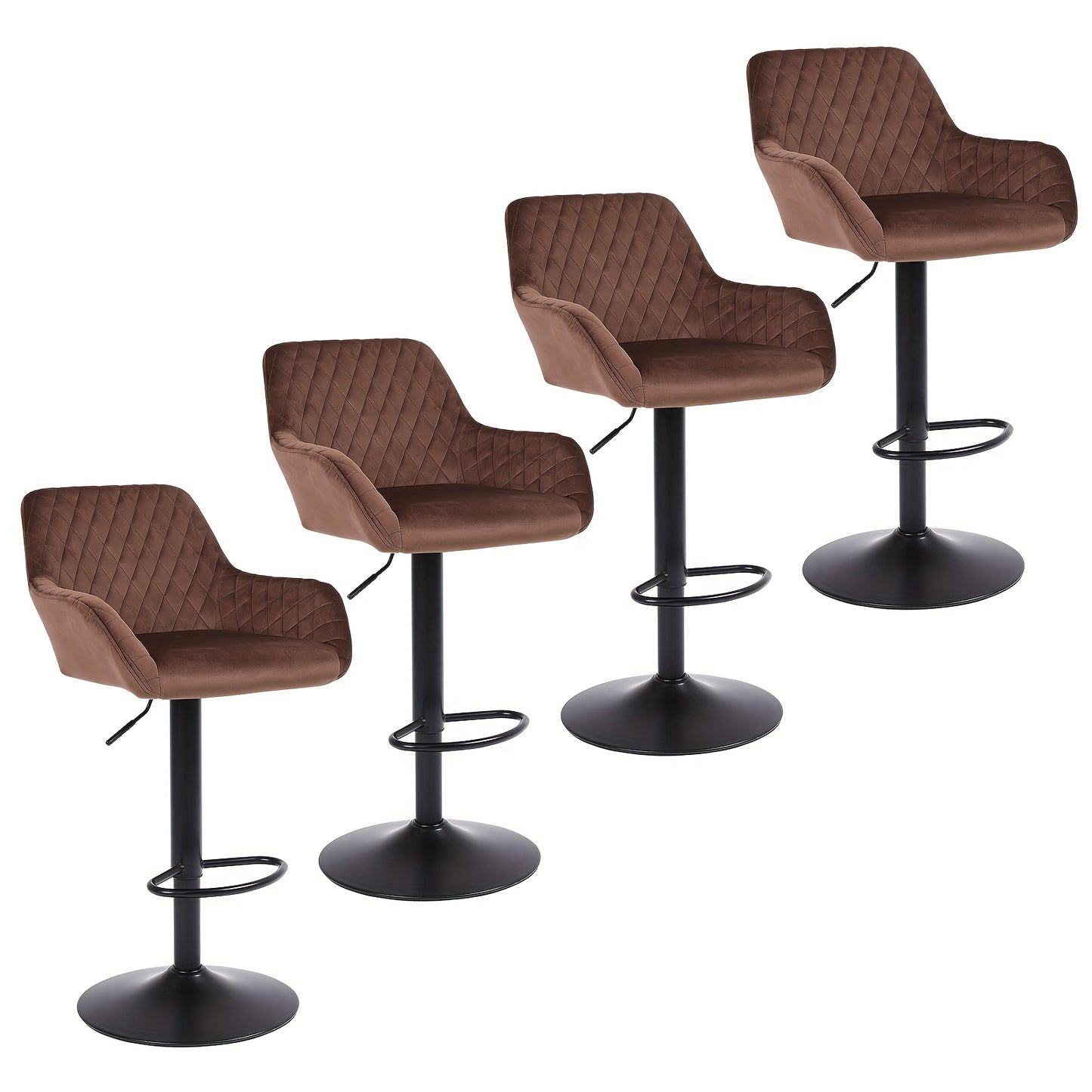 Bar Stools Set Of 2/4, Height Adjustable Swivel Bar Stools, Made Of Imitation Velvet Fabric, Dining Stools with Backrest And Armrests, Suitable for Bars, Kitchens And Gardens, Black Gray Brown, Kitchen Bar Stools, Bar Stools