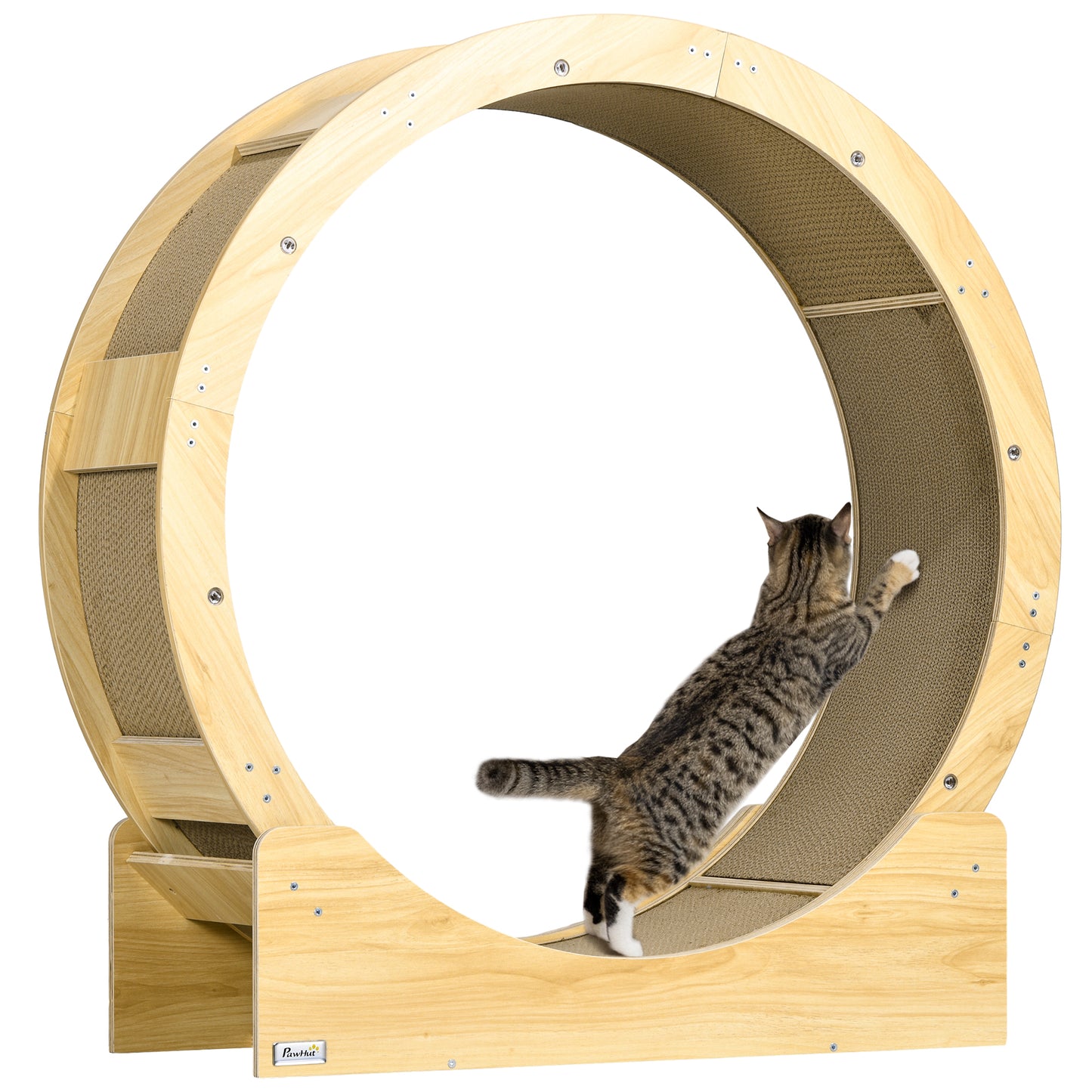 Kattenloopwiel – Kattenrad – Kattenrenwiel – Kattenfitness – Kattenren – Eikenhout – 91 cm Doorsnede – Met Remfunctie en Krabmat