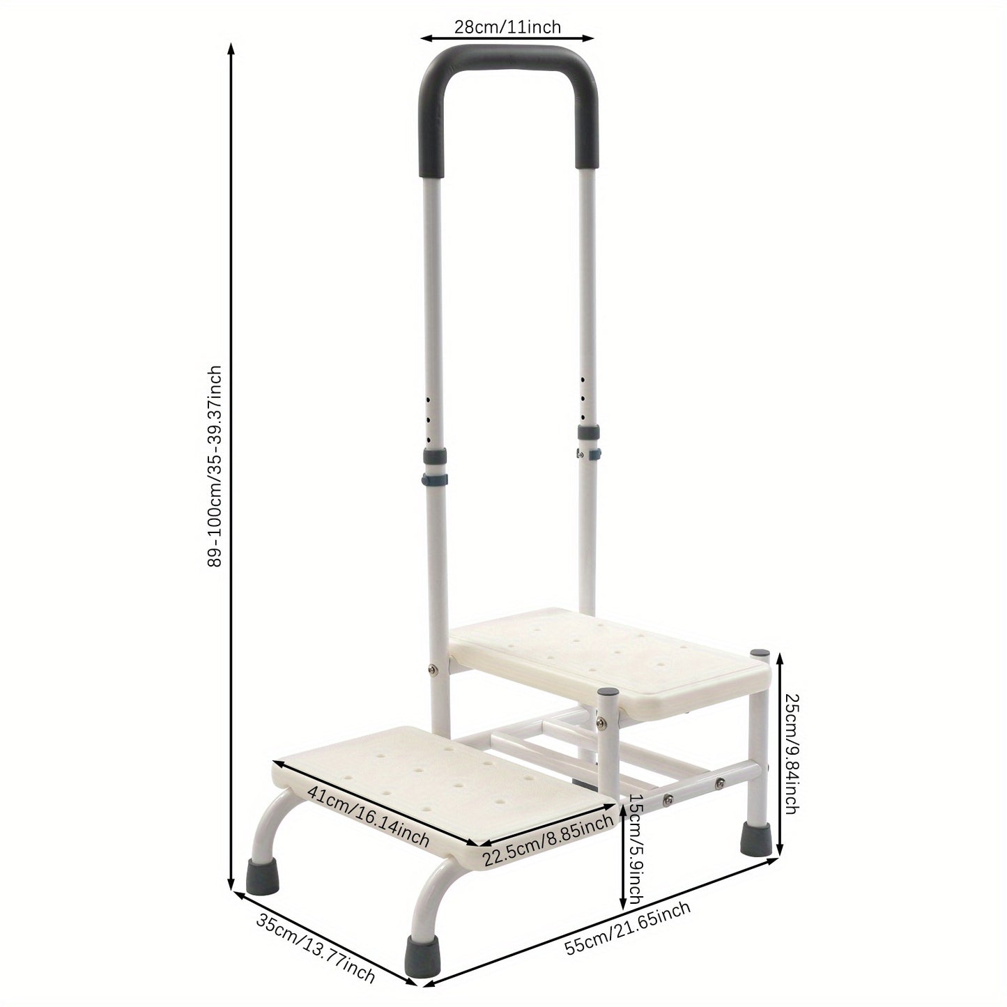Badkrukje – Douchezitje – Badzitje – Douchestoel – Opstapje – Verstelbare Handgreep – Antislip Treden – Duurzaam Koolstofstaal – Compact Lichtgewicht
