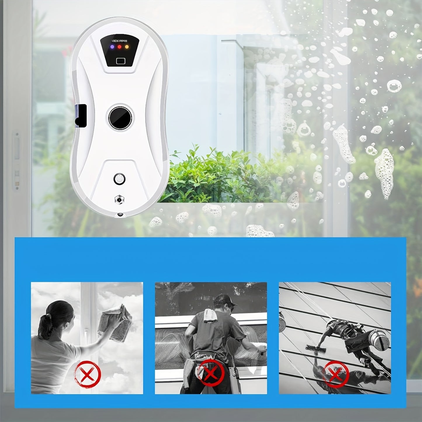 Raamrobot – Ramenwasser – Glasreiniger – Automatische Schoonmaker – Draagbare Ramenreiniger – Automatische Waterverneveling – Krachtige Zuigkracht – Wit