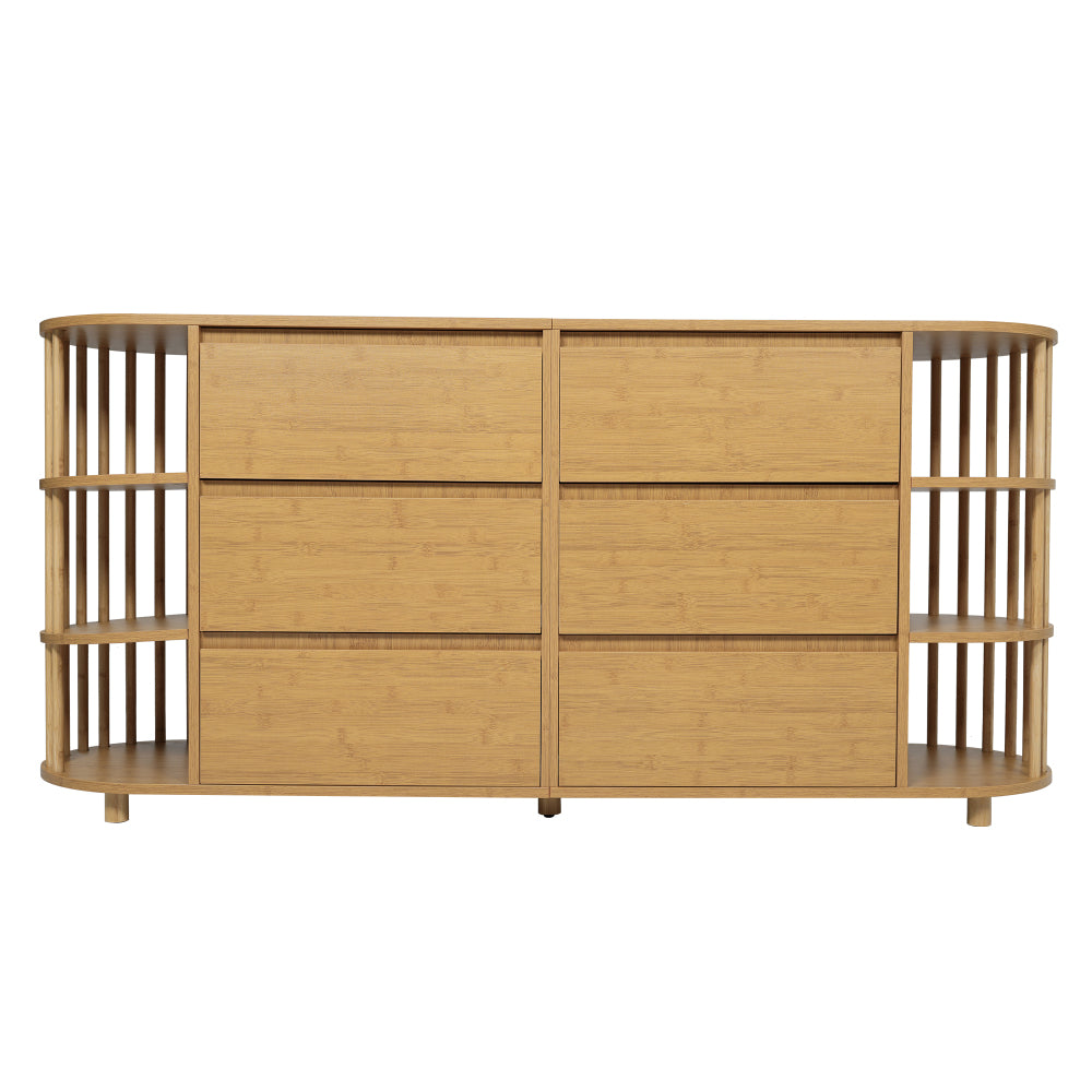 Grote Kast – Opbergkast – Dressoir – Sideboard – Ladekast – Eikenfineer & Bamboe – 6 Lades Met Verstelbare Planken – Antikantelmechanisme & Verstelbare Pootjes