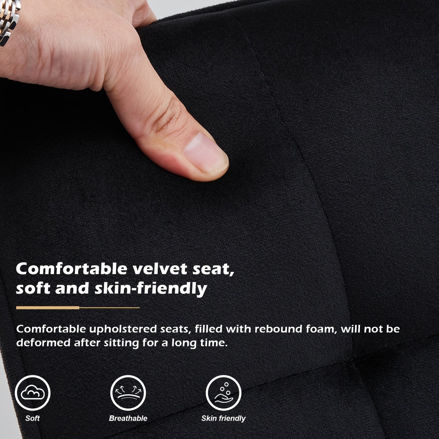 Eetkamerstoel – Stoel – Zaalstoel – Bistrostoel – Bureaustoel – Beige Fluwelen Bekleding – Ergonomisch Comfort – Metaal Frame – Set Van 2
