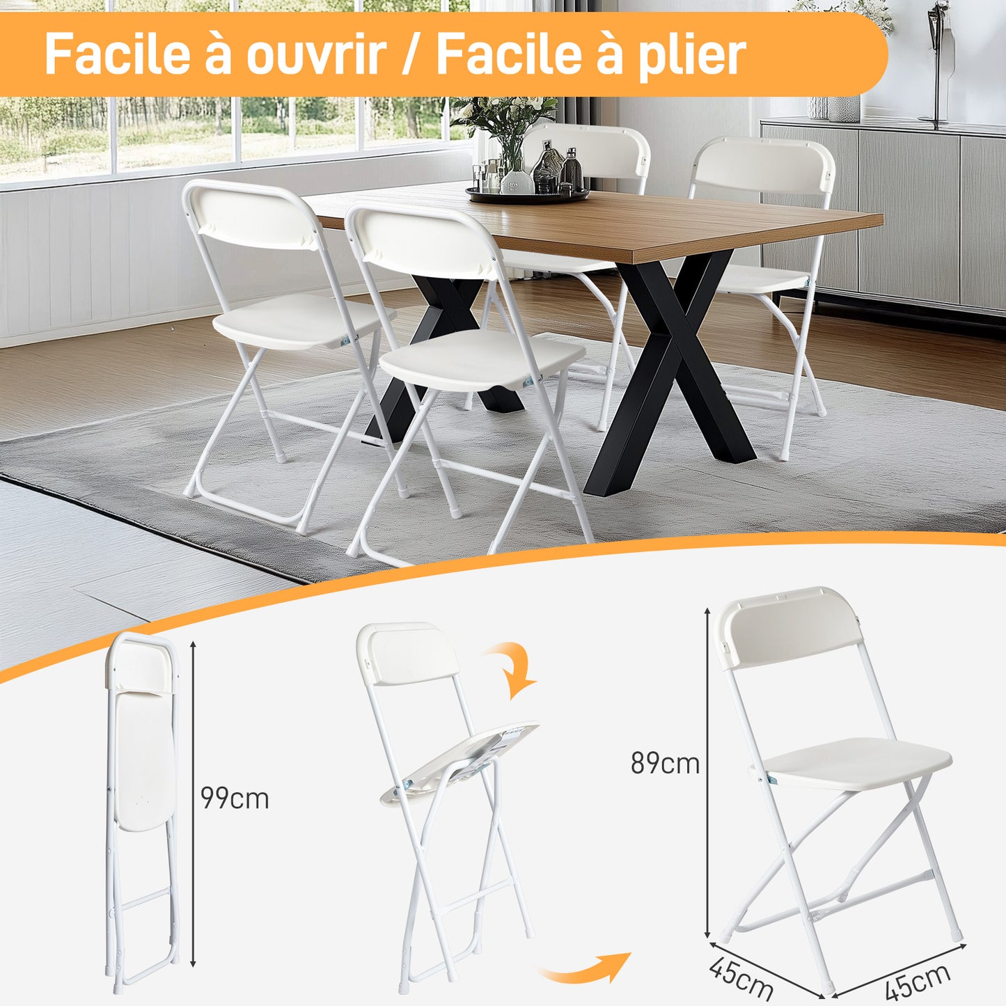 Klapstoel – Vouwstoel – Opvouwbare Stoel – Eettafelstoel – Set Van 8 – Duurzaam Kunststof – Compact Opvouwbaar Design