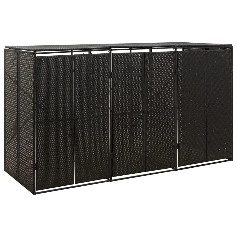 Afvalbak Buiten – Vuilnisbak Tuin – Afvalcontainer Recycling – Prullenbak Buiten – Grote Afvalbak 3 Compartimenten – Weerbestendig PE-Rattan – Afmeting 207x80x117 cm