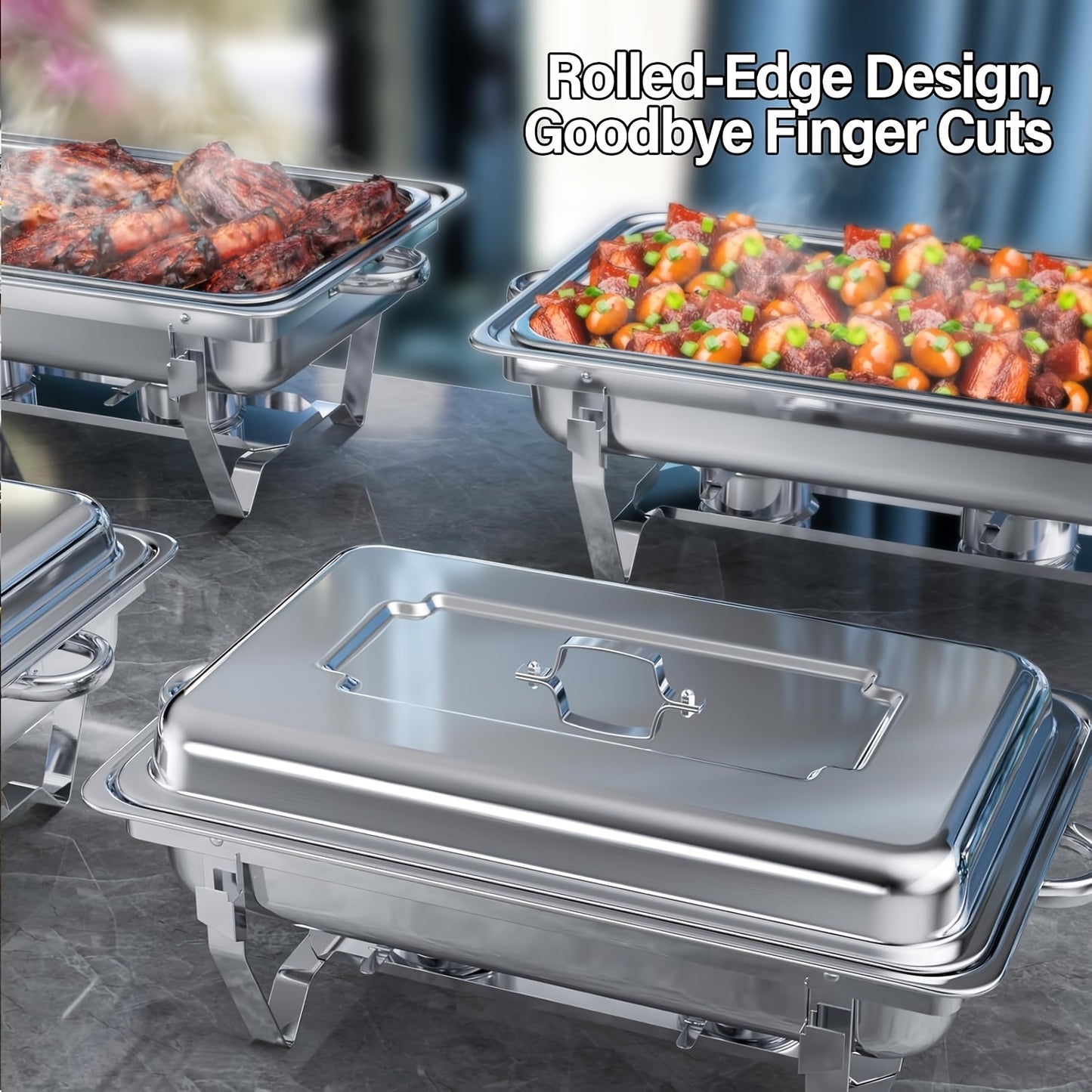 Chafing Dish – Buffetwarmer – Warmhoudplaat – Warmhoudschaal – Warmhoudbak – Set Van 4 – Roestvrij Staal – 9 Liter Inhoud