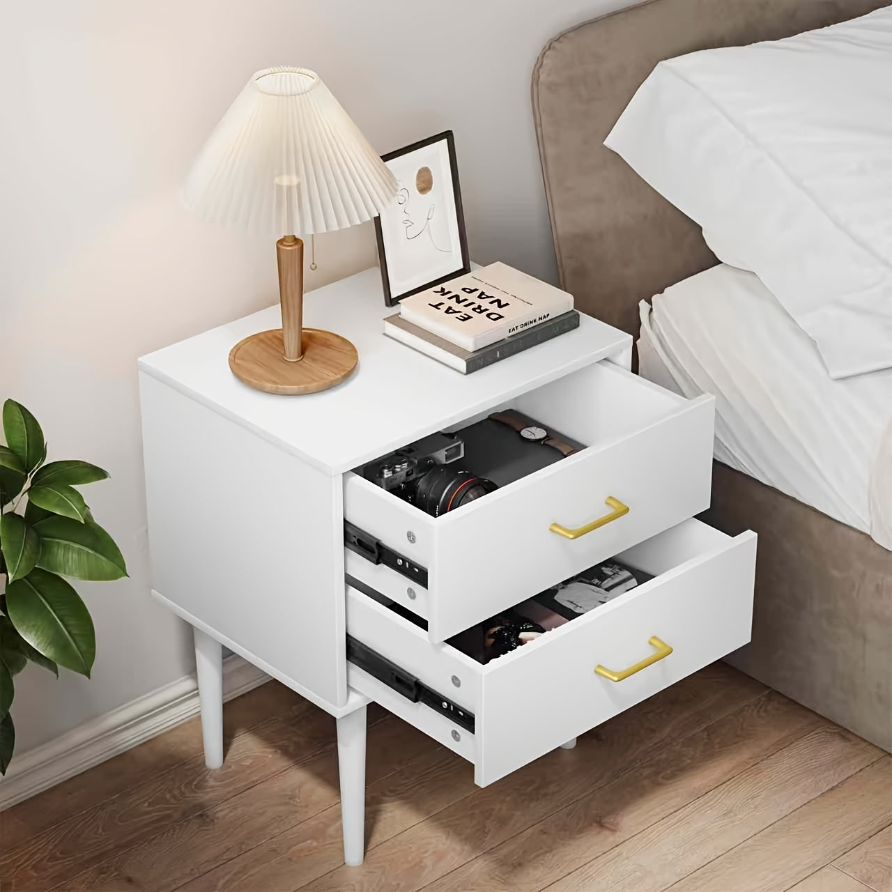 1pc White Modern Metal Nightstand with 2 Drawers - 68.58cm Tall Bedroom Storage Unit, Compact Space-Saving Design, Easy Assembly, No Electricity Needed, Perfect for Small Spaces, Nightstand for Bedroom, Decorative Nightstand,