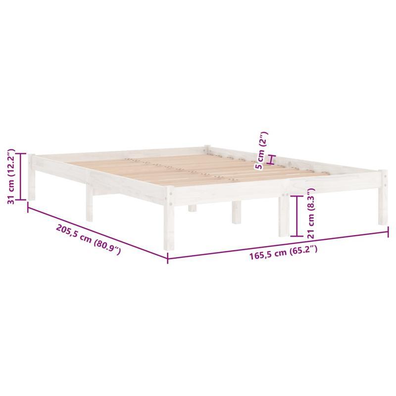 Bedframe – Eenpersoonsbed – Tweepersoonsbed – Platformbed – Nachtbed – Massief Dennehouten Bed – Wit Mat – 160x200 cm – Compleet Gemonteerd
