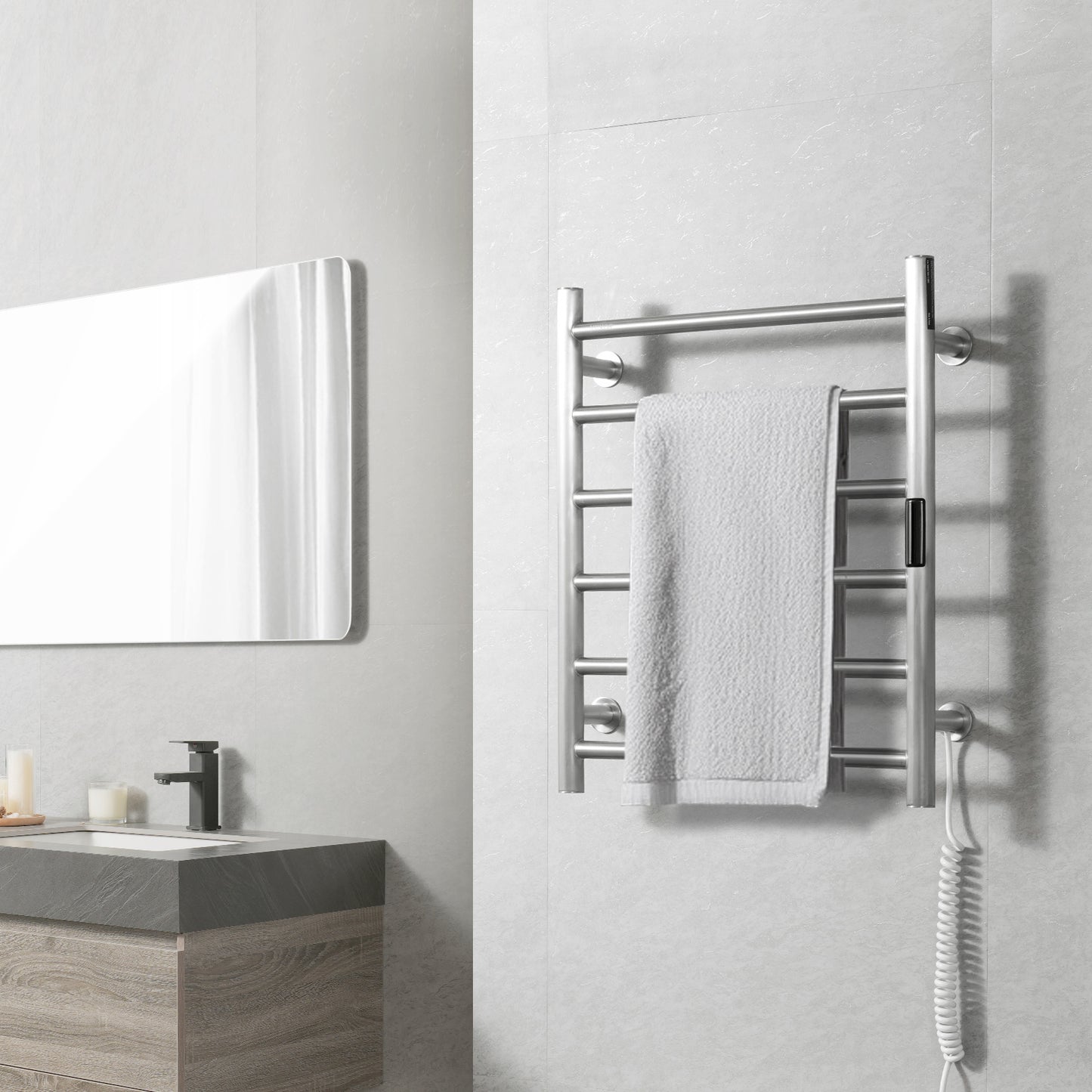 Elektrische Handdoekverwarmer – Handdoekradiator – Badkamerverwarming – Warmhoudrek – Handdoekdroger – Roestvrij Staal – 5 Warmtestanden met Timerfunctie