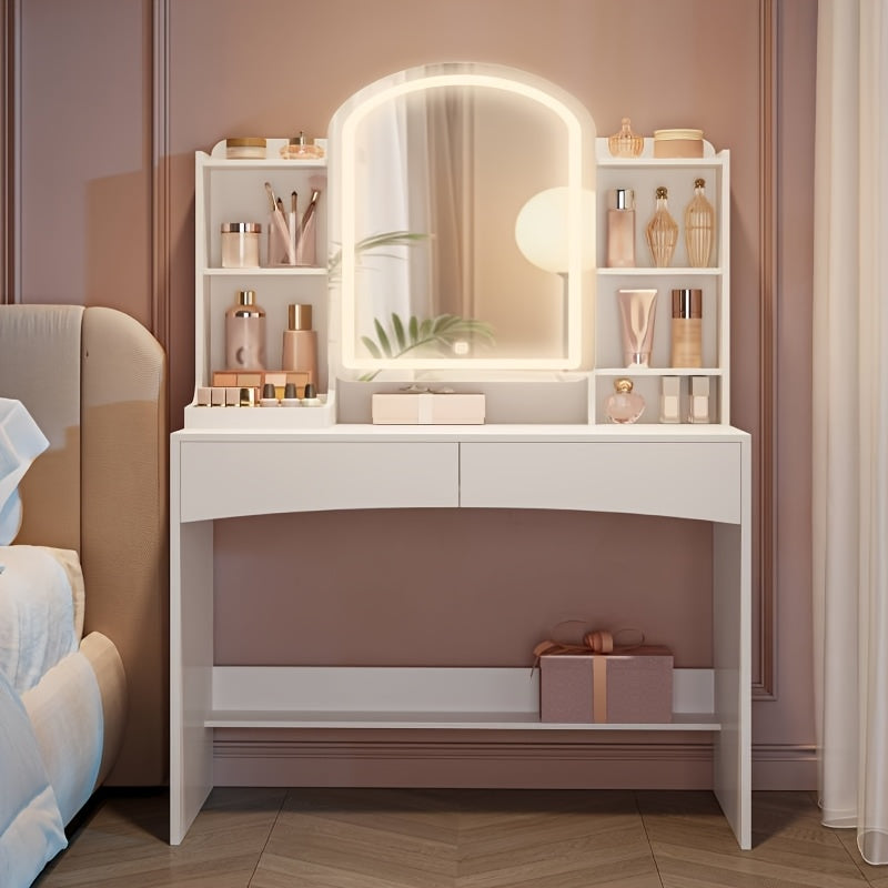 Kaptafel – Make-up tafel – Vanity – Cosmeticatafel – Opmaaktafel – Met LED-verlichting – 90 cm Werkblad – Verborgen Sieradenlade – Wit
