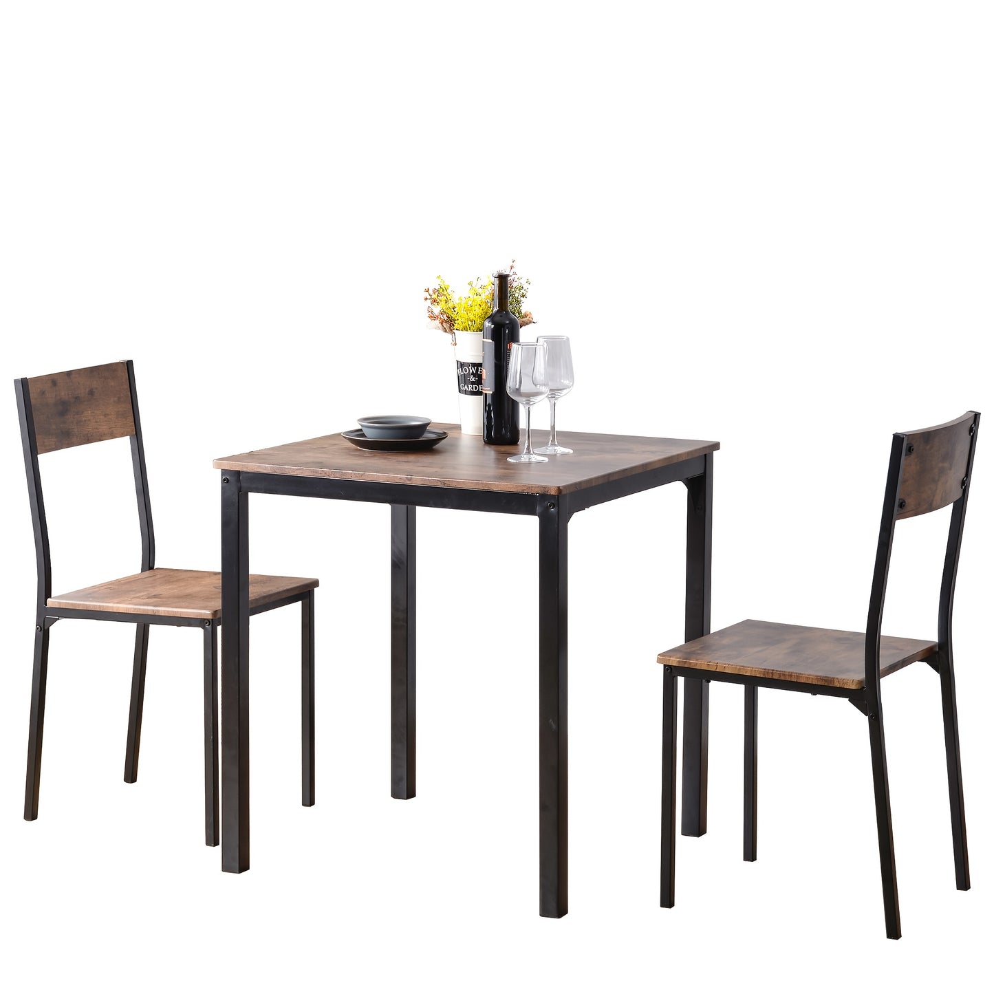 Eettafelset – Eethoek – Keukentafelset – Zitgroep – Balkonset – Vintage Bruin – Duurzaam Bamboe & Metaal – Compact Formaat
