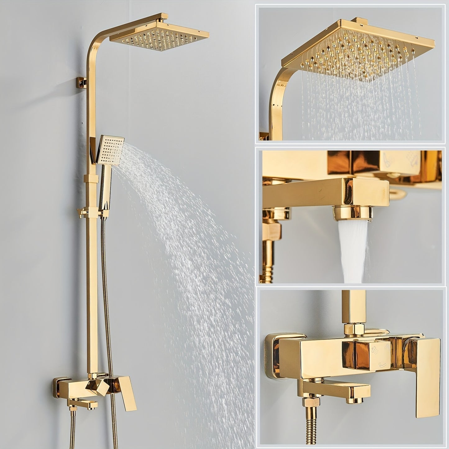 Douche Set – Douchekop – Regendouche – Handdouche – Badkraan – Gouden Afwerking – Messing Materiaal – 3 Functies