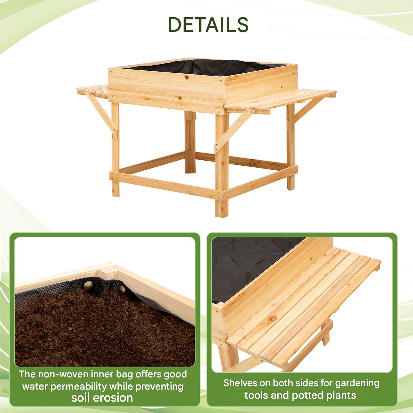 Hoogte plantenbak – Verhoogde plantenbak – Bloembak – Tuinbak – Plantenbak op poten – Natuurlijk dennenhout – Zijplanken en non-woven filterdoek – 130x75x75 cm
