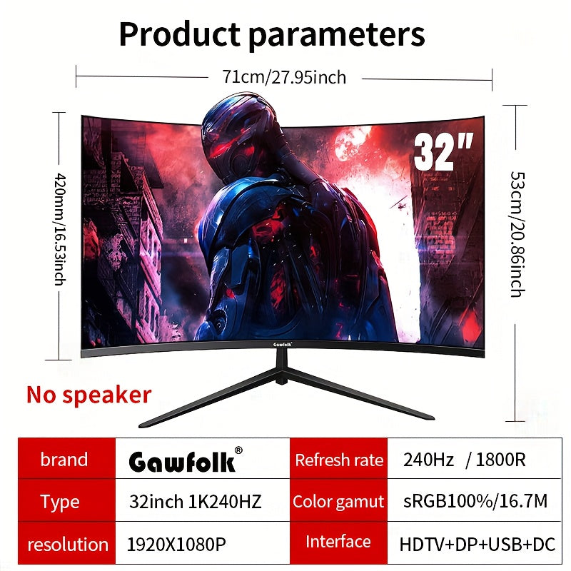 32" Curved Gaming Monitor – Gaming Scherm – Computer Monitor – PC Display – Monitor Voor Gamers – 240Hz Refresh Rate – 1ms Reactietijd – FHD 1920x1080 – FreeSync HDR400 – Ergonomische Stand – Compatibel Met PS5/Xbox - QUORE
