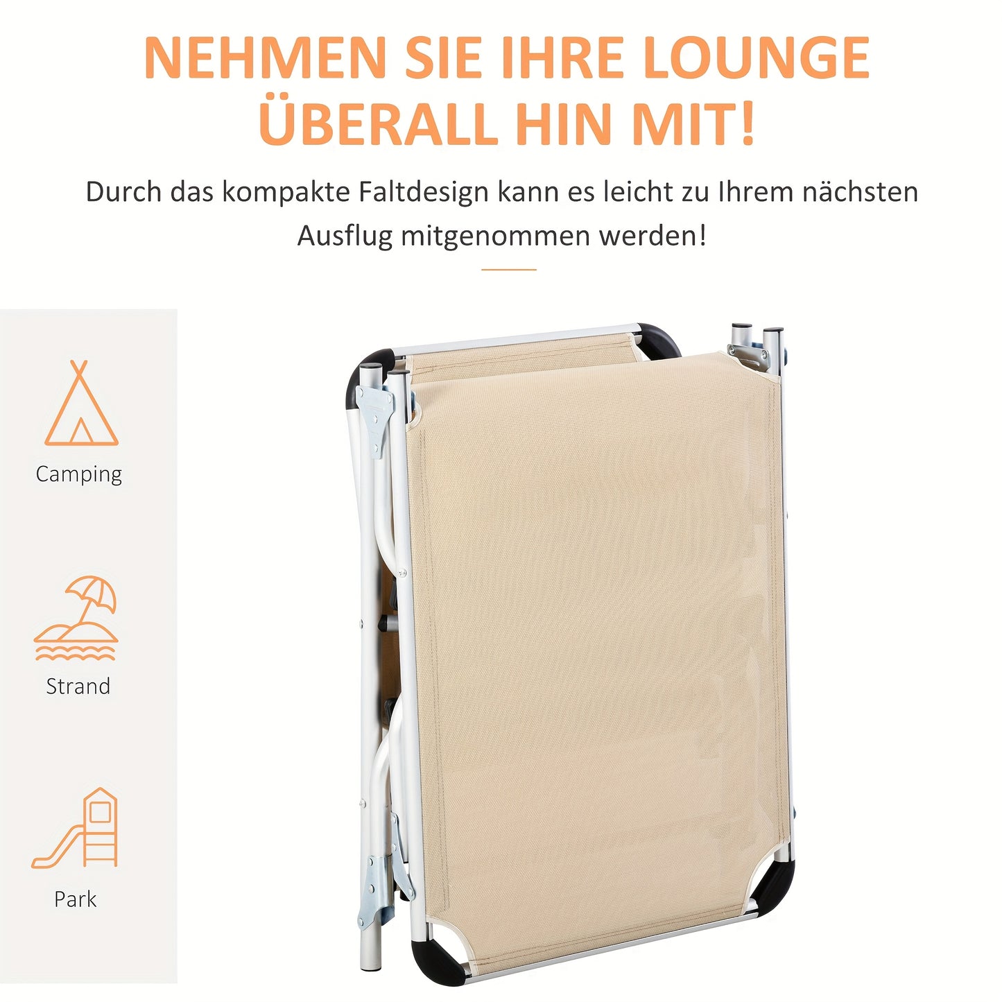 Lounge Chair Aluminum 5-fold Adjustable Folding, Ergonomic, Beige Mesh Fabric 170x60x76 Cm, For Garden And Terrace