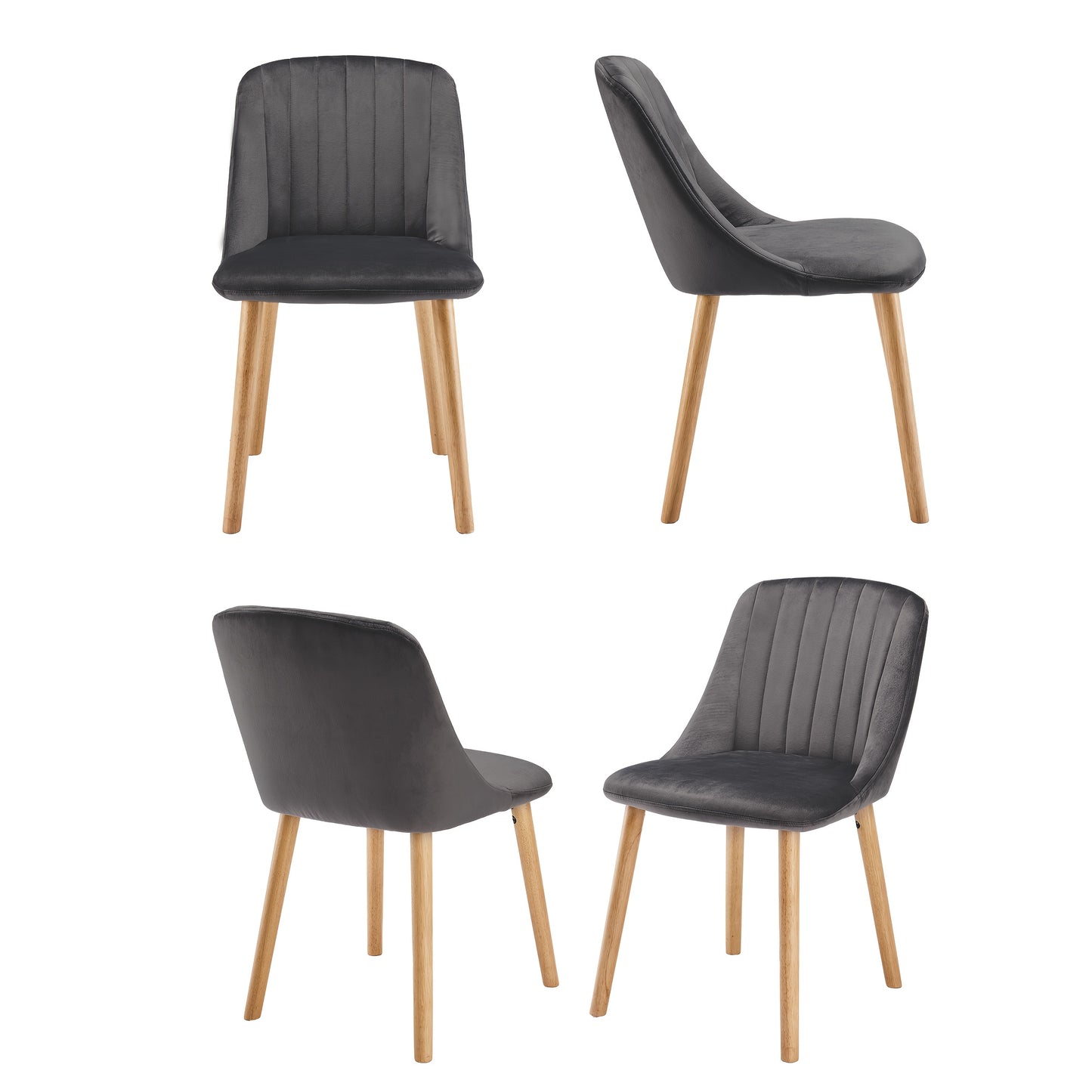 Eetkamerstoel – Keukenstoel – Stoel – Kuipstoel – Woonkamerstoel – Donkergrijs Stof – Stevige Houten Poten – Ergonomisch Design – Set Van 4