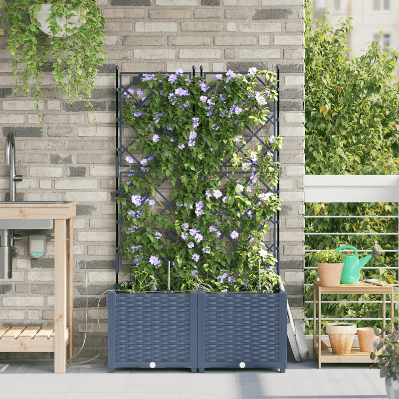 Plantenbak Met Irrigatiesysteem – Bloembak – Tuinbak – Plantenpot – Waterreservoir – Set Van 2 – Grijs – Zelfbewaterend – Duurzaam Materiaal