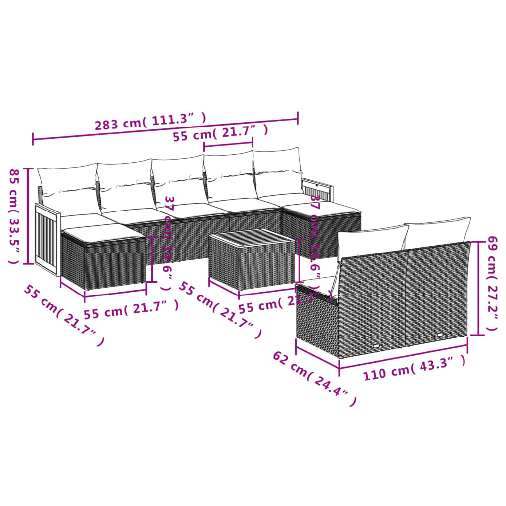 Loungeset – Loungesets – Tuinset – Tuinmeubelset – Balkonset – Modulaire Opstelling – Weerbestendig PE Rattan
