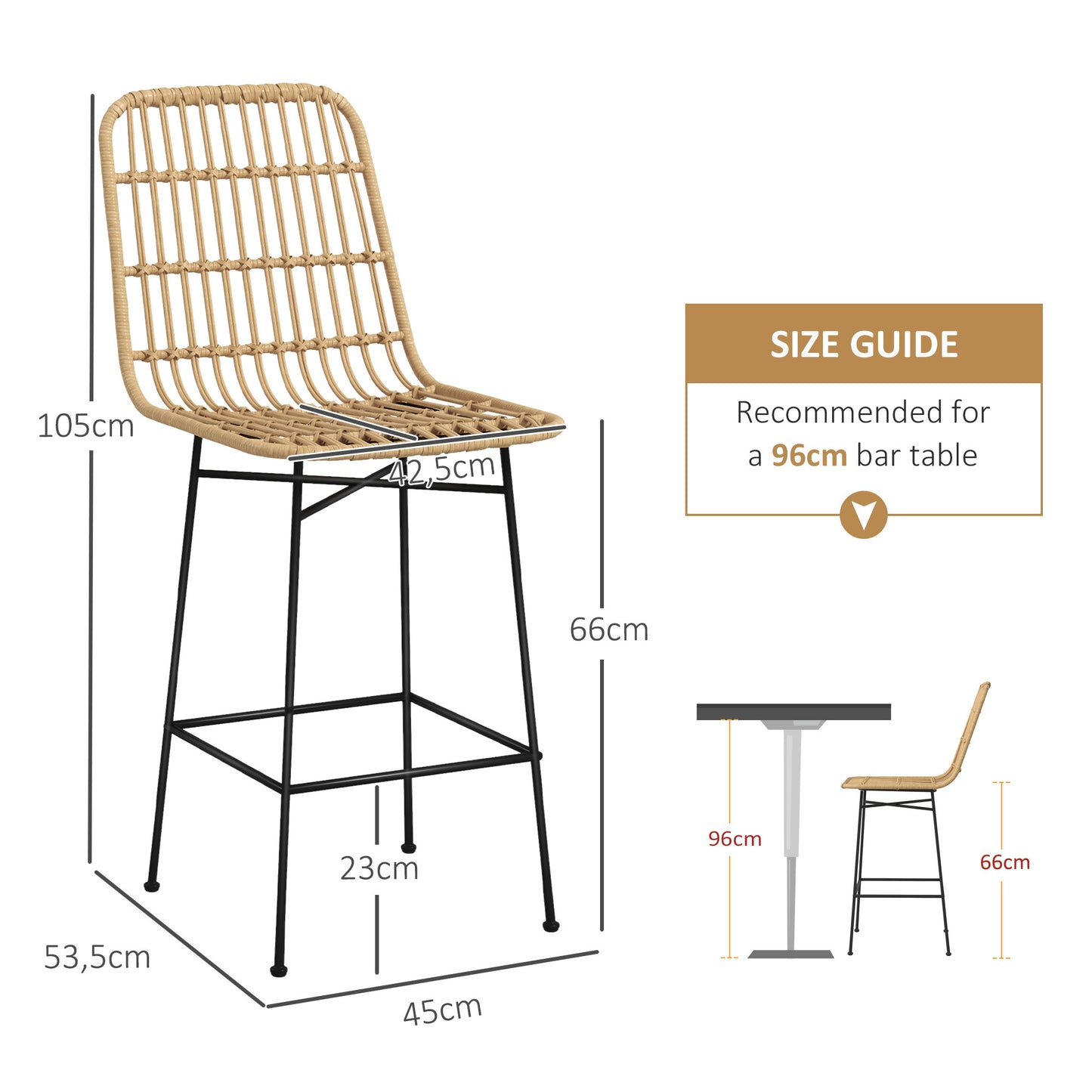 Barkrukken – Barstoelen – Krukken – Barstoelen Met Rugleuning – Geel – PE Rattan Design – Ademend Zitcomfort – Stabiele Stalen Poten
