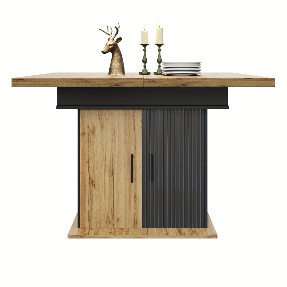 Uitschuifbare Eettafel – Inklapbare Tafel – Eetkamertafel – Keukentafel – Retro Tafel – Ruimtebesparend – Opbergruimte Met Lades – 110-140 cm – Met Metalen Frame – Geen Montage