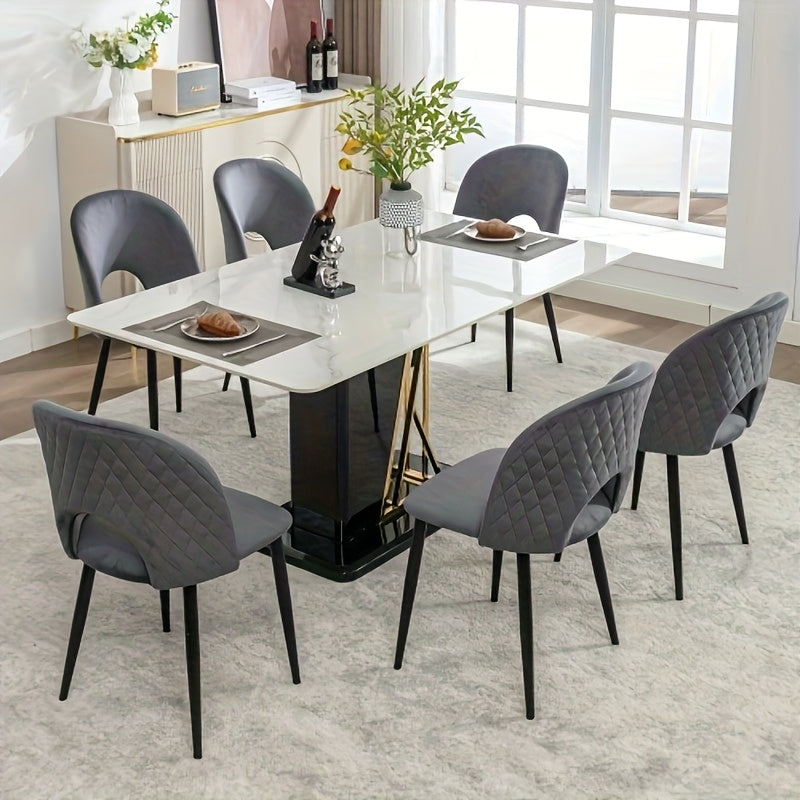 Eetkamerstoel – Stoel – Kuipstoel – Draaistoel – Designstoel – Verstelbare Poten – Metalen Frame – Grijs – Diamantpatroon Rugleuning – Eenvoudig Schoon Te Maken