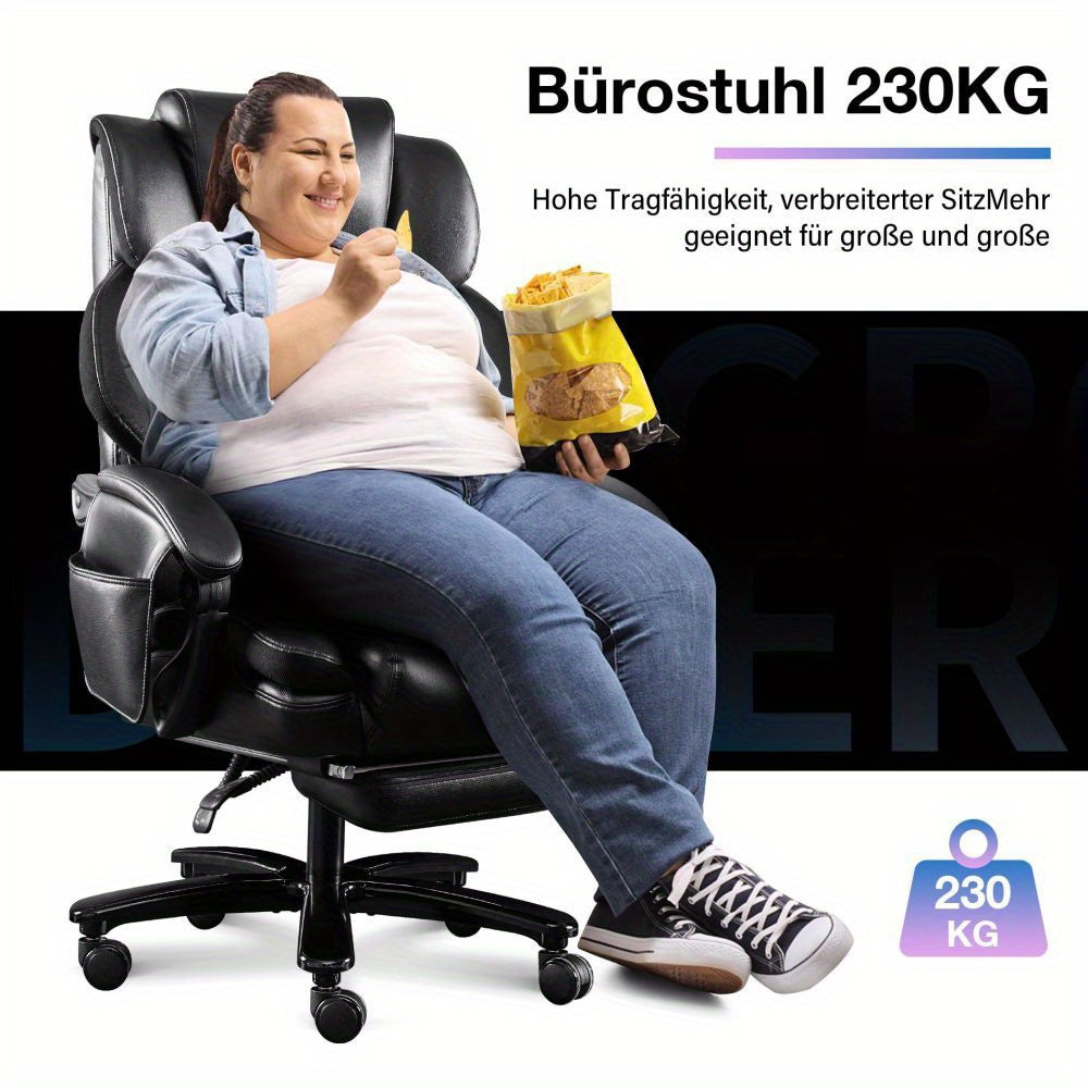 Bureaustoel – Kantoorstoel – Werkstoel – Gamestoel – Stoel – Ergonomisch – Draagkracht 230 kg – 3D Massagefunctie – Verstelbare Rugleuning – Inklapbare Voetensteun – Zwart Kunstleer