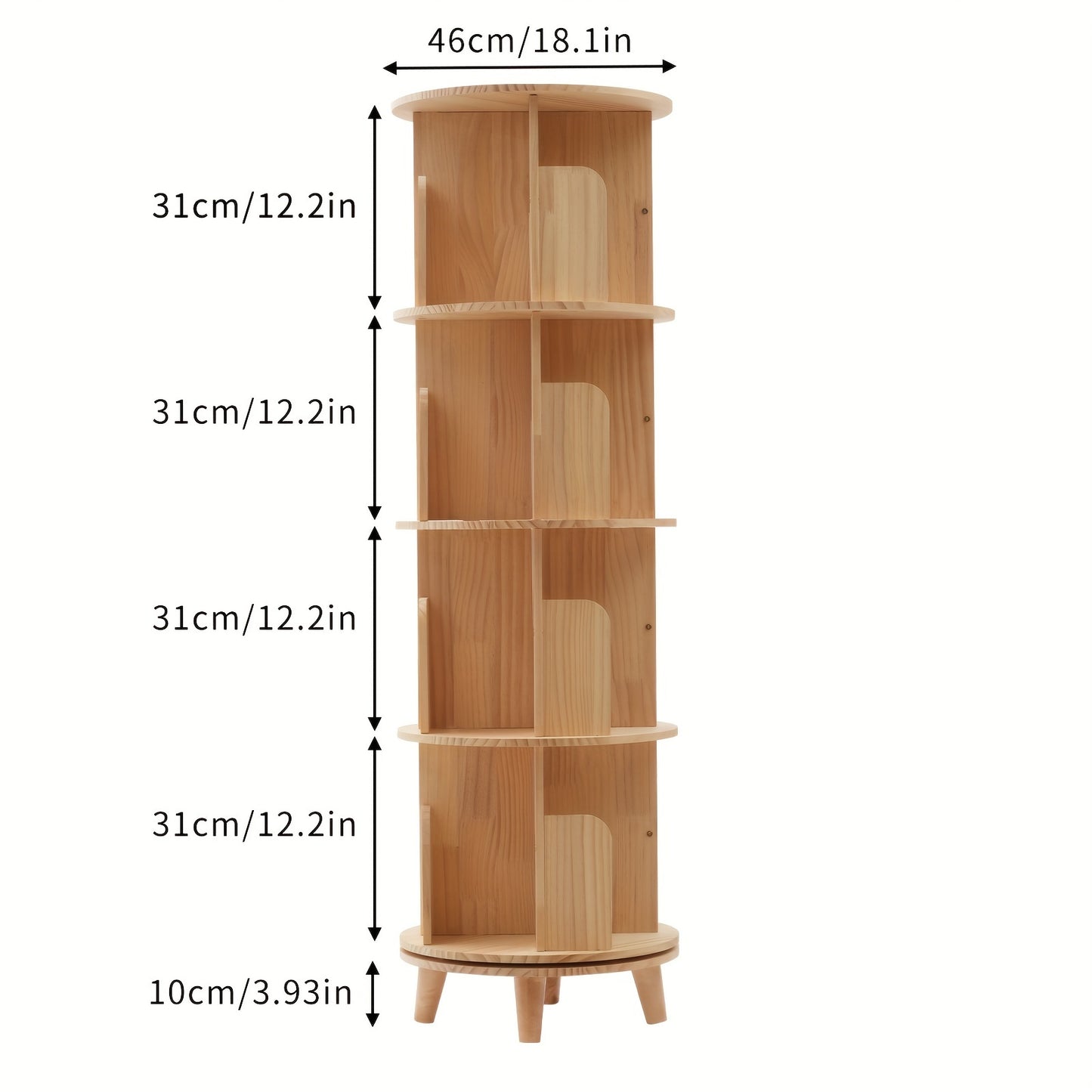 Draaibare Boekenplank – Boekenrek – Boekenkast – Opbergkast – Displayrek – 4 Lagen – 360° Draaibaar – Houten Afwerking
