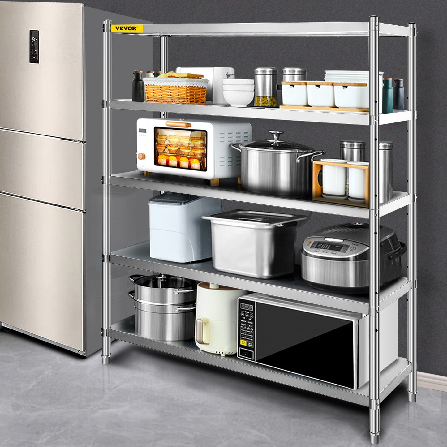 Opslagkast Roestvrijstaal – Stellingkast – Rek – Opbergrek – Garagekast – 5 Lagen – Verstelbare Planken – Max 150 kg Per Laag