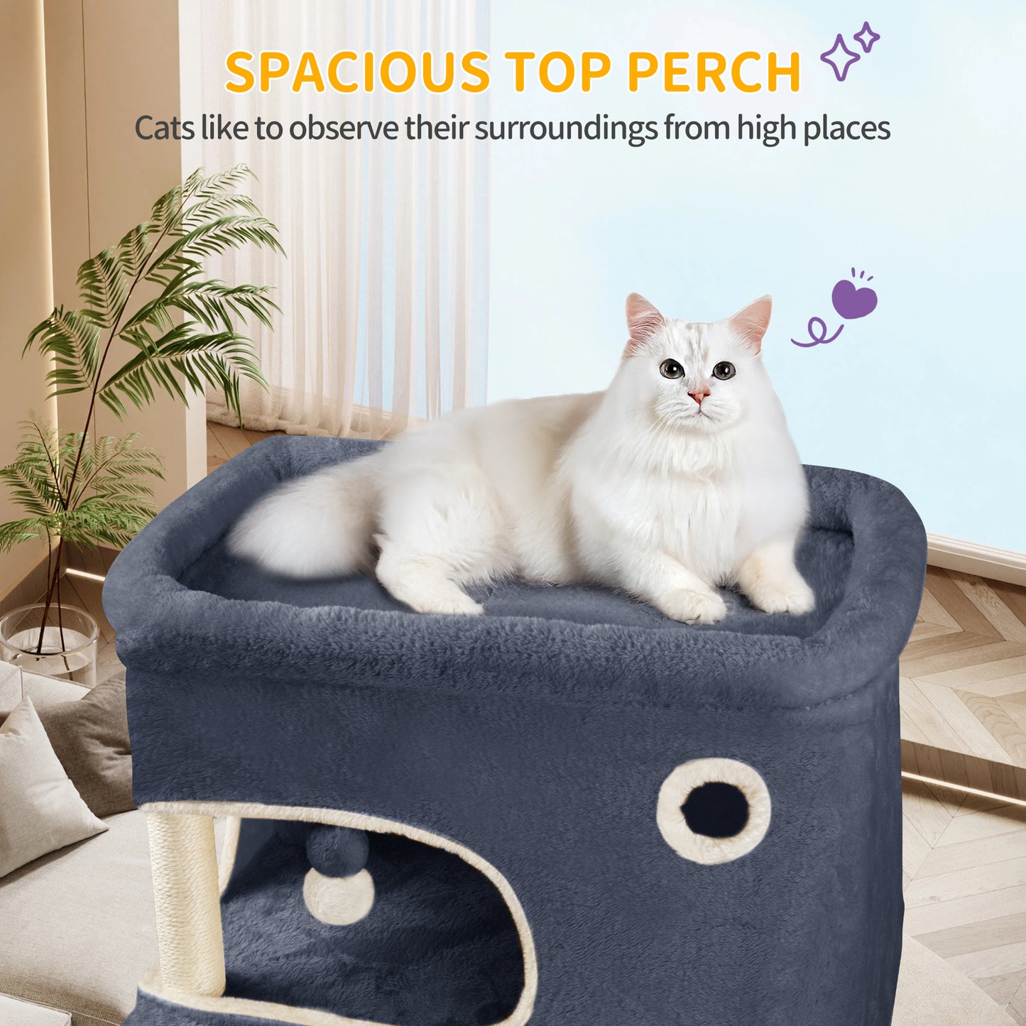 Krabpaal – Kattenboom – Kattenkrabpaal – Krabmeubel – Kattenhuis – 203 cm Hoog – 7 Lagen Met Sisal & 2 Ruime Holtes – Donkergrijs