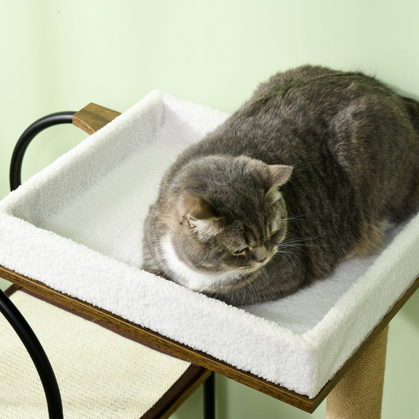 Krabpaal – Kattenboom – Krabmeubel – Kattenhuis – Kattentoren – 4 Verdiepingen – Speelbal – Valbeveiliging – 80x40x118,5 cm – Bruin/Wit