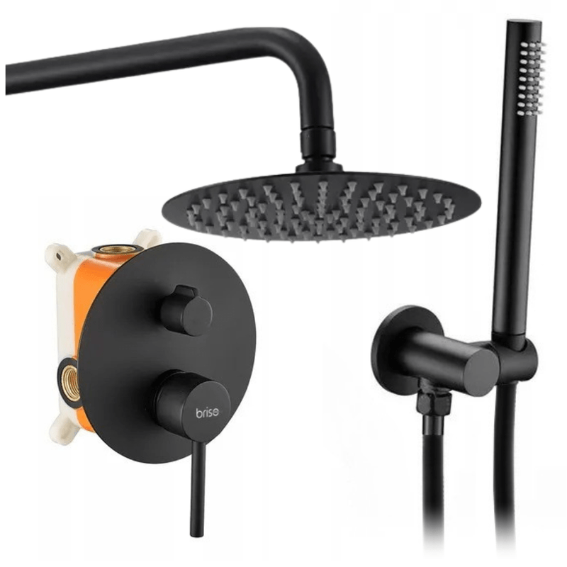 Douchekraan Inbouw – Wandkraan – Douche Mengkraan – Regendouche Set – Handdouche – Matte Zwarte Afwerking – Regendouche 24 cm – 2-functie Omschakeling - Goud