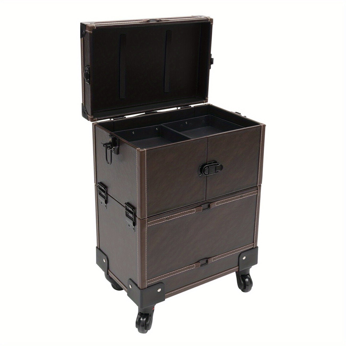 Make-up trolley – Make-up koffer – Beauty trolley – Rolling case – Cosmetica organizer – Koffiebruin – Duurzaam PU materiaal – 6 uitschuifbare trays