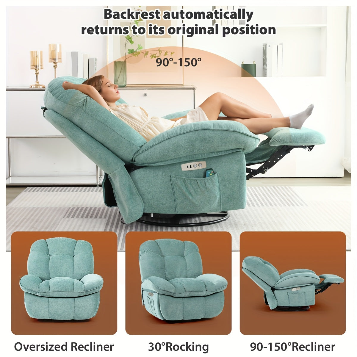 Massagestoel – Relaxfauteuil – Elektrische Stoel – Draaifauteuil – Zitstoel – Met Massagefunctie & Verwarming – USB-C en USB Poorten – Oranje