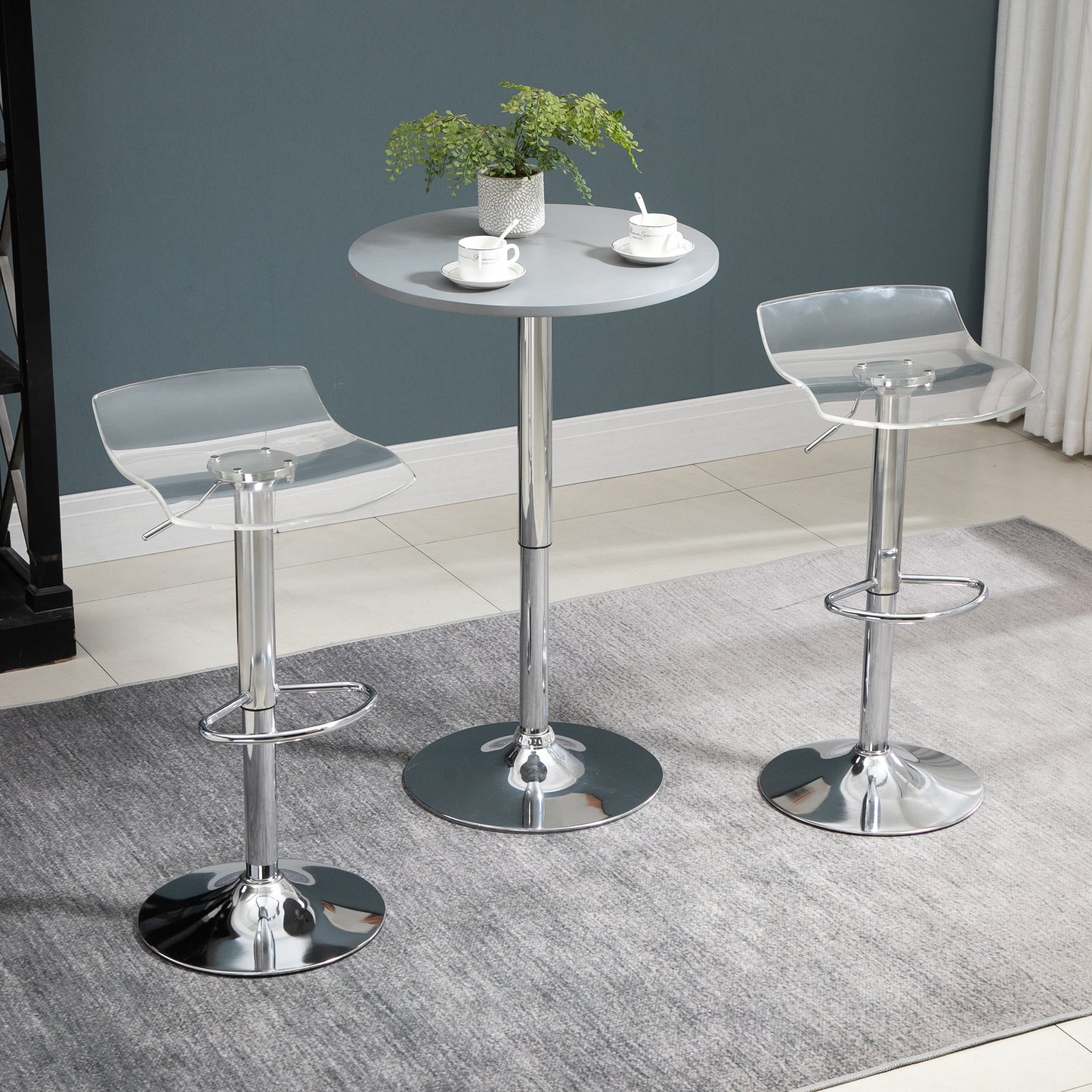 Barkrukken – Barkruk Set – Barstoelen – Hoge Stoelen – Transparante Zitting – Verstelbare Zithoogte – 360° Draaibaar – Met Voetensteun