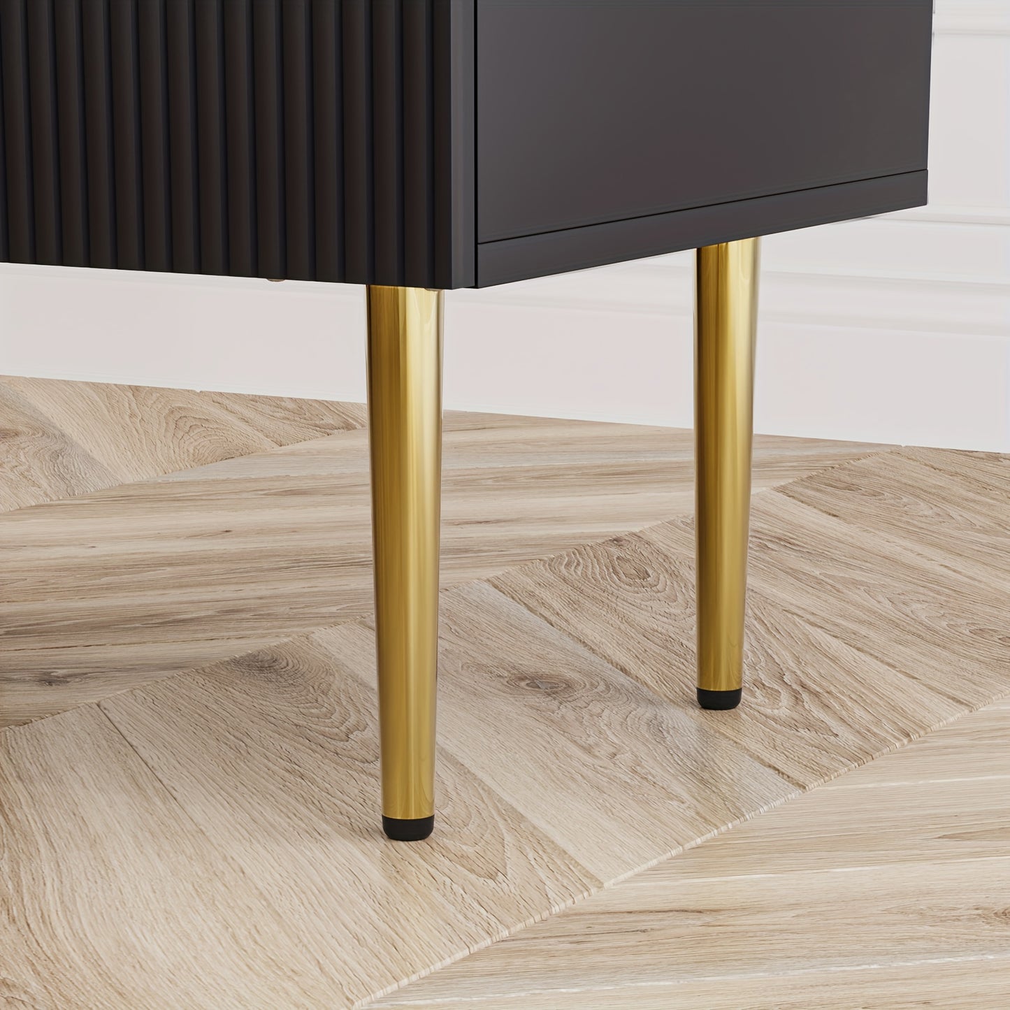 1pc Modern Black Metal Nightstand with 2-Drawer Bedside Storage - Matte Black & Golden Legs, Space-Saving Design, Easy Assembly, Compact Bedside Table for Small Bedrooms, Contemporary Minimalist Furniture with Golden-Toned Ha