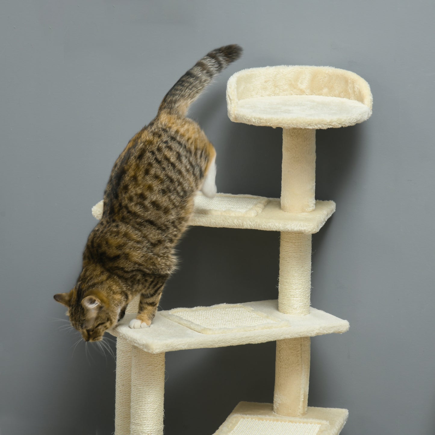 Krabpaal – Kattenboom – Krabmeubel – Kattentoren – Kattenkrabpaal – 100 cm Hoog – Sisal Krabstokken – Meerdere Niveaus – Beige