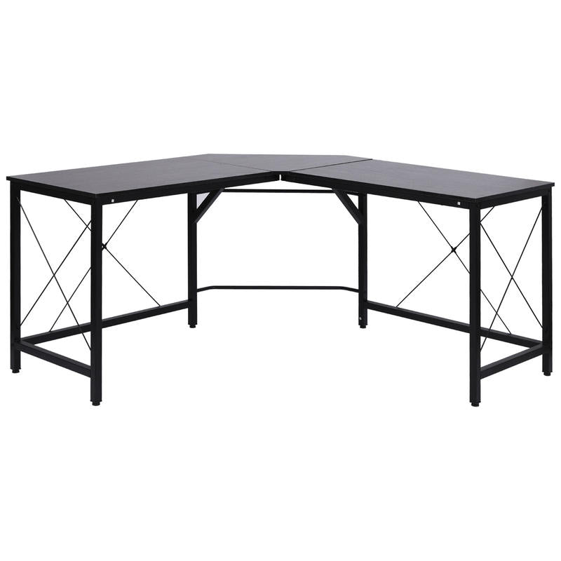 Modern L-Shaped Corner Computer Desk with Storage Shelf - Heavy-Duty MDF & Steel Construction, Space-Saving Home Office Desk with Spacious Work Surface, Black Finish, 150x150x76cm (59"x59") - Ideal for Dual Monitor Setup, Stu