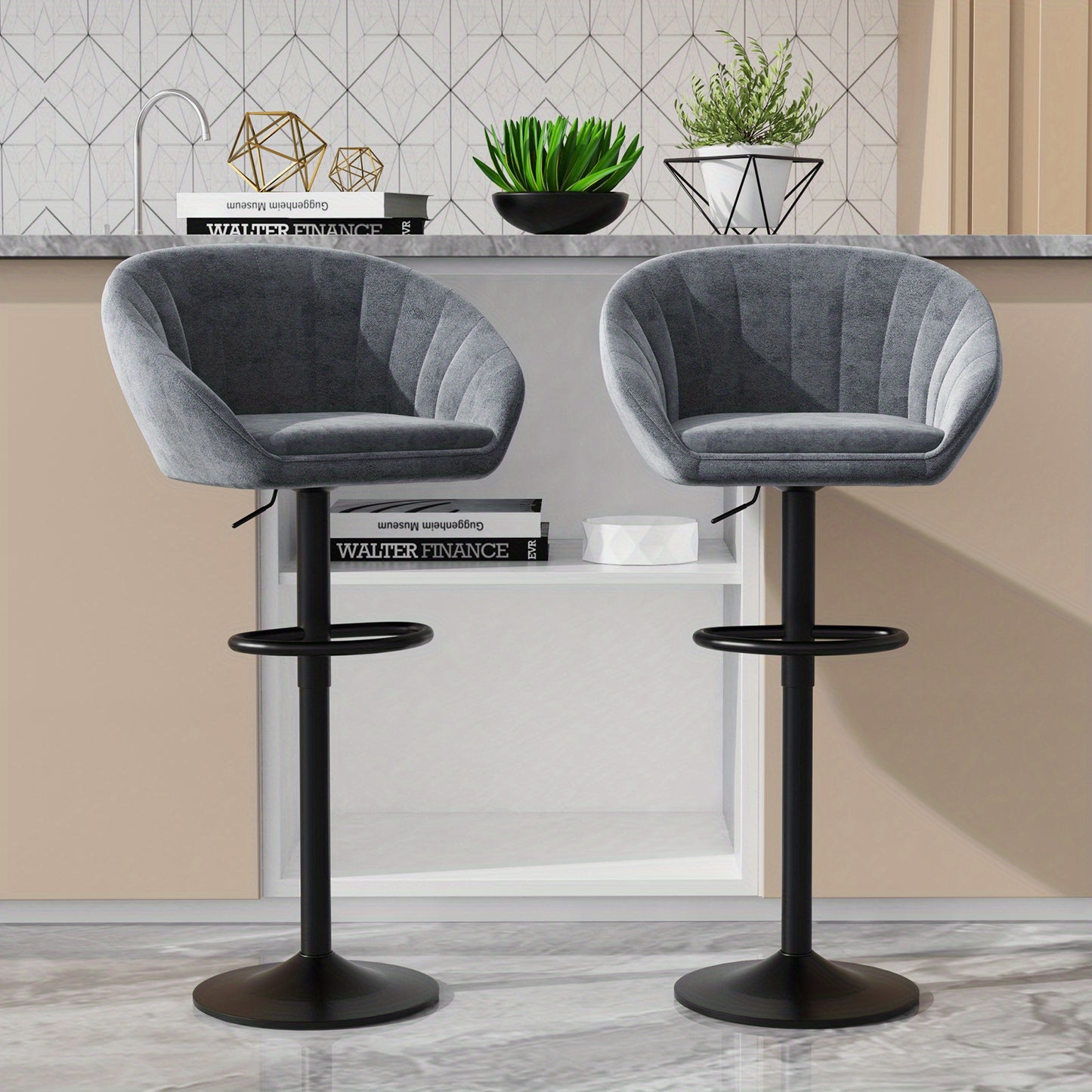 Barstoelen – Barkrukken – Barstoelen Met Rugleuning – Keukenstoelen – Stoelen Voor Bar – Set Van 2 Donkergrijs – Verstelbare Zithoogte – 360° Draaibaar