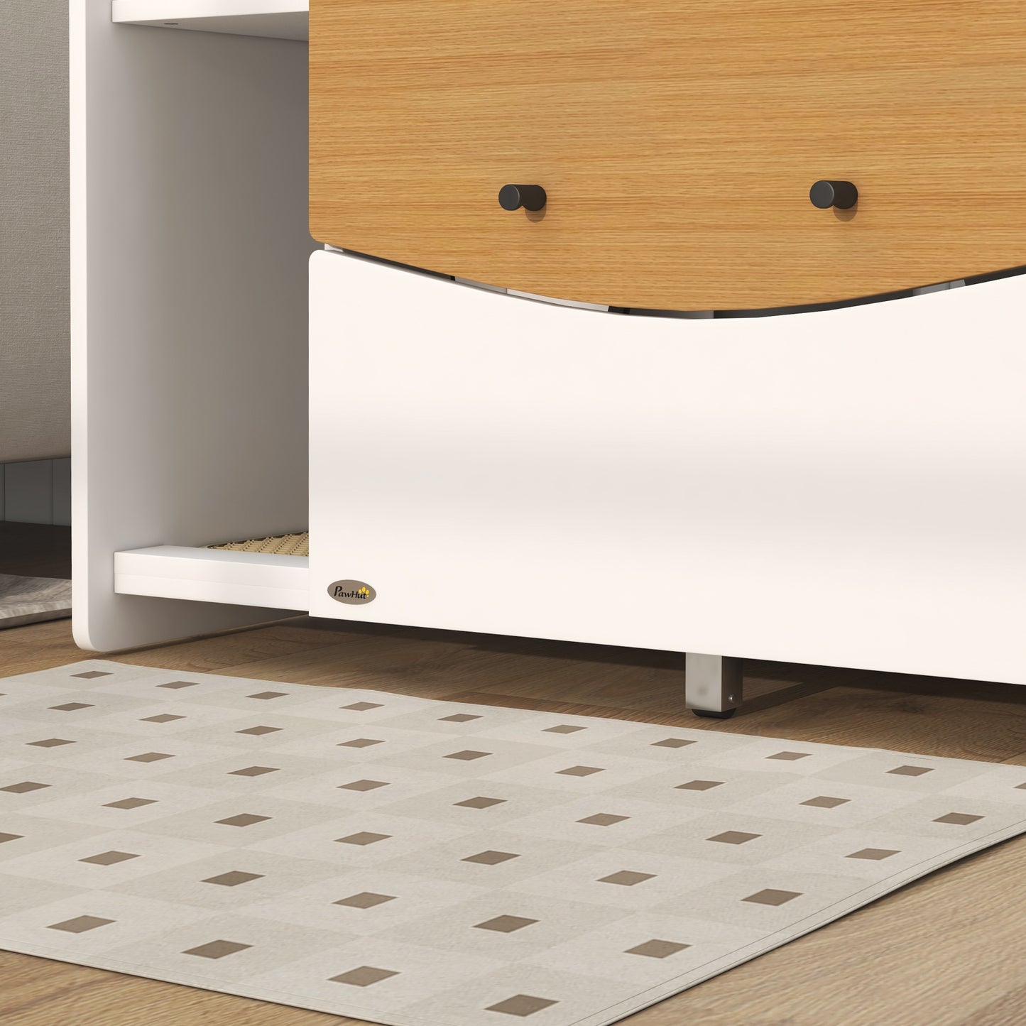 Kattenbakombouw – Kattenbakkast – Kattenbakmeubel – Kattenbaklade – Kattenbakverbergkast – Eikenhout Wit – Uittrekbare Lade – Extra Opbergruimte 78x50x51 cm