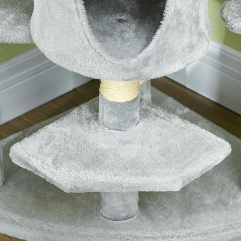 Krabpaal – Kattenboom – Kattenhuis – Krabmeubel – Kattenmand – Twee Hangmatten & Kattenholletjes – Lichtgrijs Sisal & Pluche Speeltje