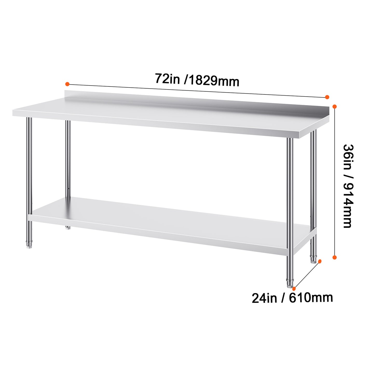 RVS Werktafel – Stalen Werkbank – Keuken Werkblad – Voedselbereidingstafel – Horeca Werktafel – 183x61x91 cm – Verstelbare Opbergruimte – Roestvrij Staal 0,8 mm