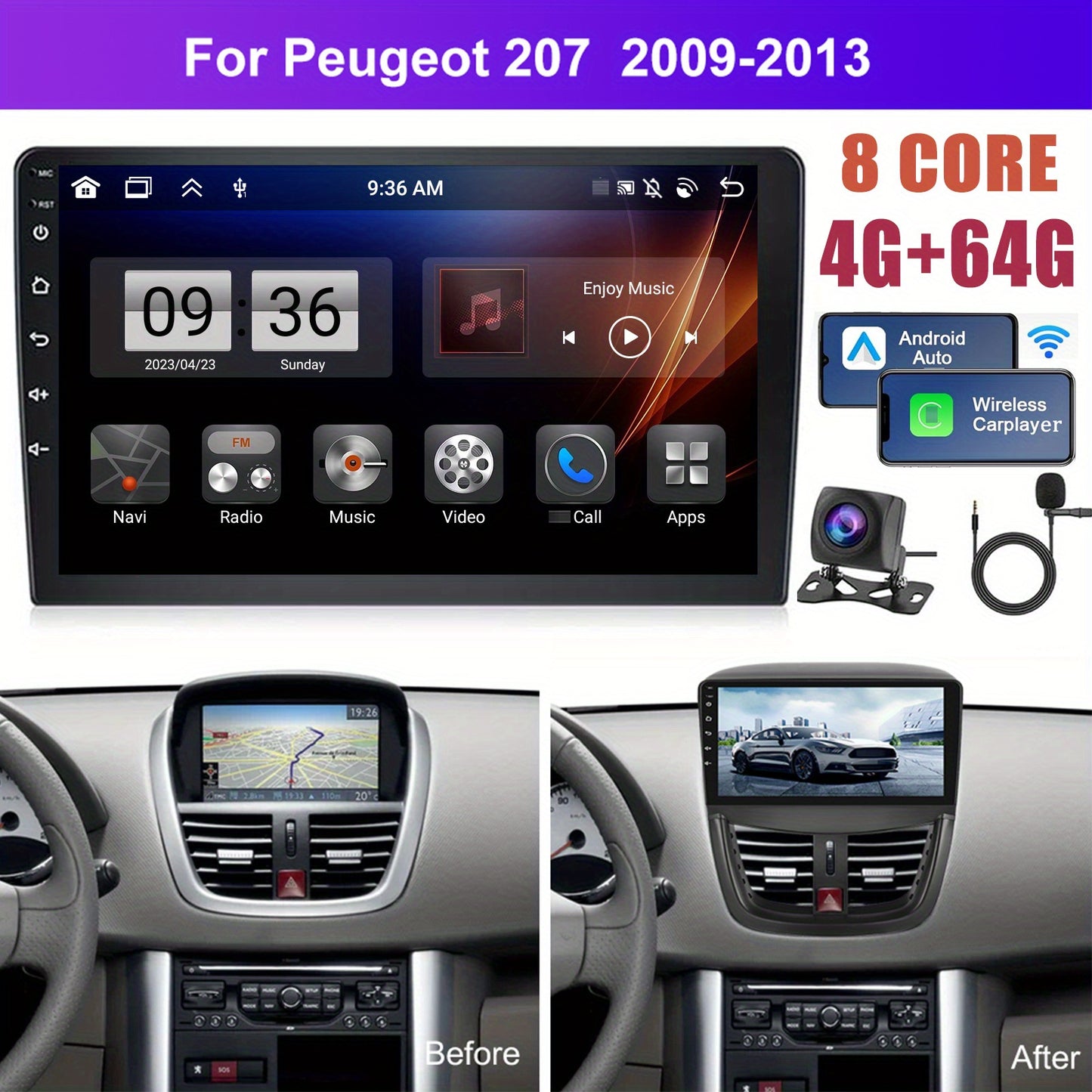Autoradio – Auto Radio – 2 DIN Multimedia – Car Stereo – Autoradio Met Camera – 9 Inch HD Touchscreen – Draadloze CarPlay & Android Auto