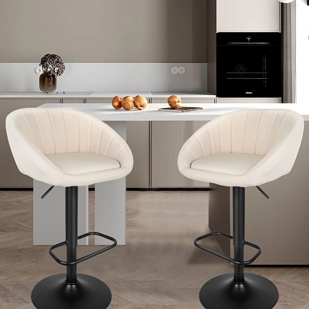 Barkrukken – Barstoelen – Hoge Stoelen – Keukenstoelen – Barkruk Set Beige – Verstelbare Hoogte – 360° Draaibaar Met Linnen Zitting
