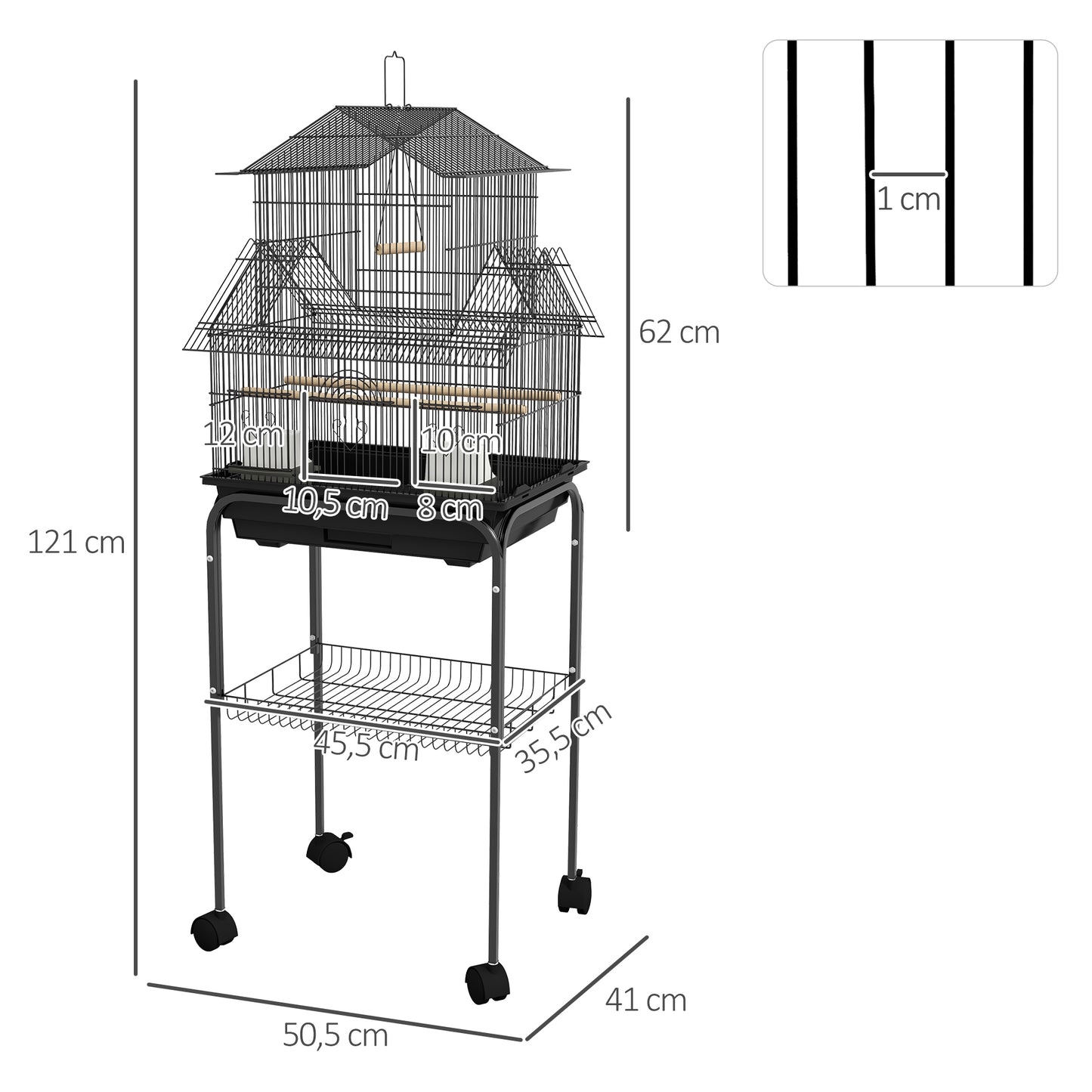 Vogelkooi – Vogelhuis – Parkietenkooi – Vogelkooi Binnen – Vogelkooi Met Standaard – Metaal – Ruim 50,5x41x121 cm – Uitneembare Bodemplaat & Draaghendel