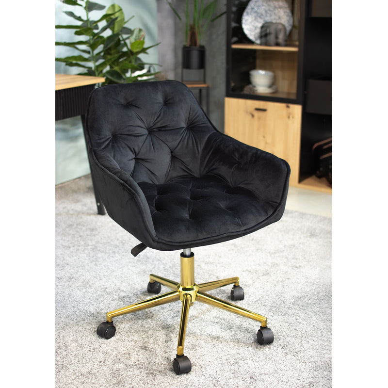 Fauteuil – Bureaustoel – Relaxstoel – Draaistoel – Werkstoel – Verstelbare Zithoogte 40-50 cm – Zachte Velvet Bekleding - Zwart
