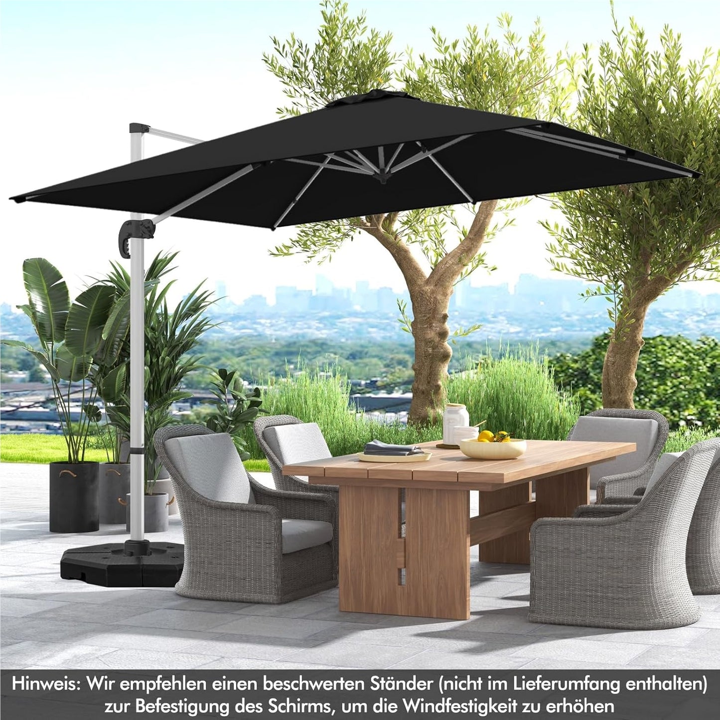 Vierkante Parasol – Zonnescherm – Tuinparasol – Terrasparasol – Marktkraamparasol – 300 x 300 cm – 360° Draaibaar – Verstelbare Kantelfunctie – Zwart