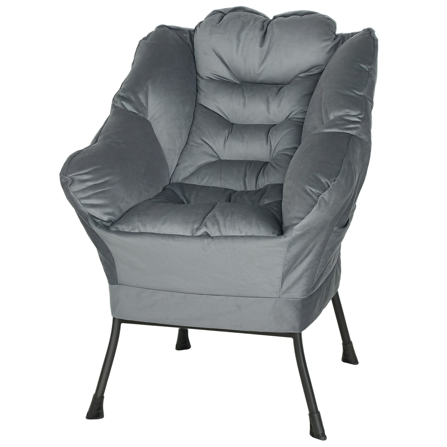 Fauteuil – Accentstoel – Zetel – Bijzetstoel – Relaxstoel – Grijs – Stalen Poten – Zijzak Voor Opbergruimte