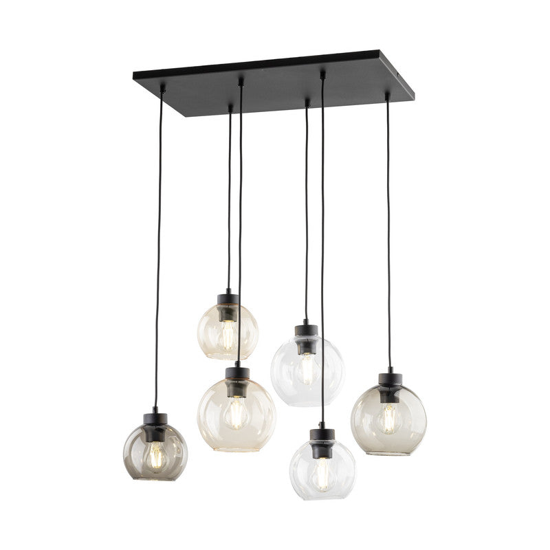 Hanglamp – Hanglampen – Pendellamp – Plafondlamp – Lamp – Set van 6 – Helder glas – Metalen voet